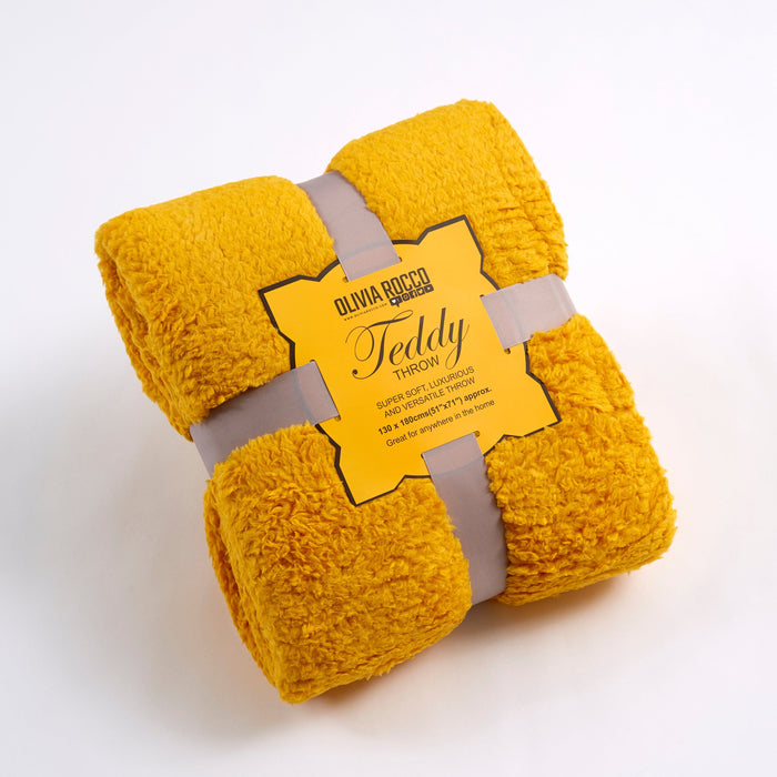 Oversized Fluffy Huggable Teddy Throw Blanket Super Soft Faux Fur Fleece for Sofa or Bed Luxurious Comfort and Warmth in Stylish Colours by OLIVIA ROCCO 130 x 180 cm / OCHRE Throw