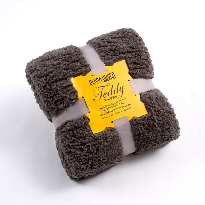 Oversized Fluffy Huggable Teddy Throw Blanket Super Soft Faux Fur Fleece for Sofa or Bed Luxurious Comfort and Warmth in Stylish Colours by OLIVIA ROCCO 130 x 180 cm / CHARCOAL Throw