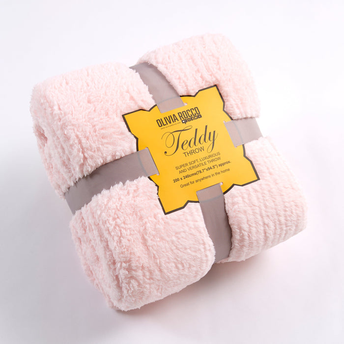 Oversized Fluffy Huggable Teddy Throw Blanket Super Soft Faux Fur Fleece for Sofa or Bed Luxurious Comfort and Warmth in Stylish Colours by OLIVIA ROCCO 130 x 180 cm / PINK Throw