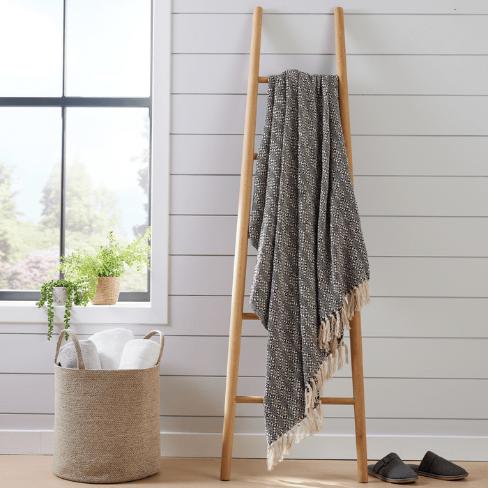 Casablanca Elegant Check Design Super Soft Lightweight Recycled Cotton Throw Blanket with Tassels Ideal for Sofa Bed or Chair Year-Round Use by OLIVIA ROCCO CASABLANCA / 127 x 152 cm Throw