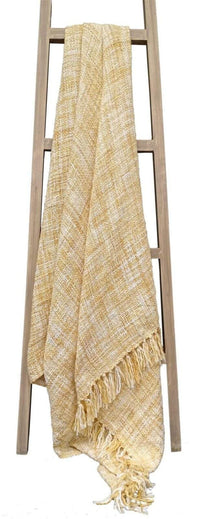 French Tonal Chenille Throw Luxuriously Soft Acrylic Blanket with Elegant Tassels for Sofa and Bed 130 x 170 cm by OLIVIA ROCCO OCHRE Throw