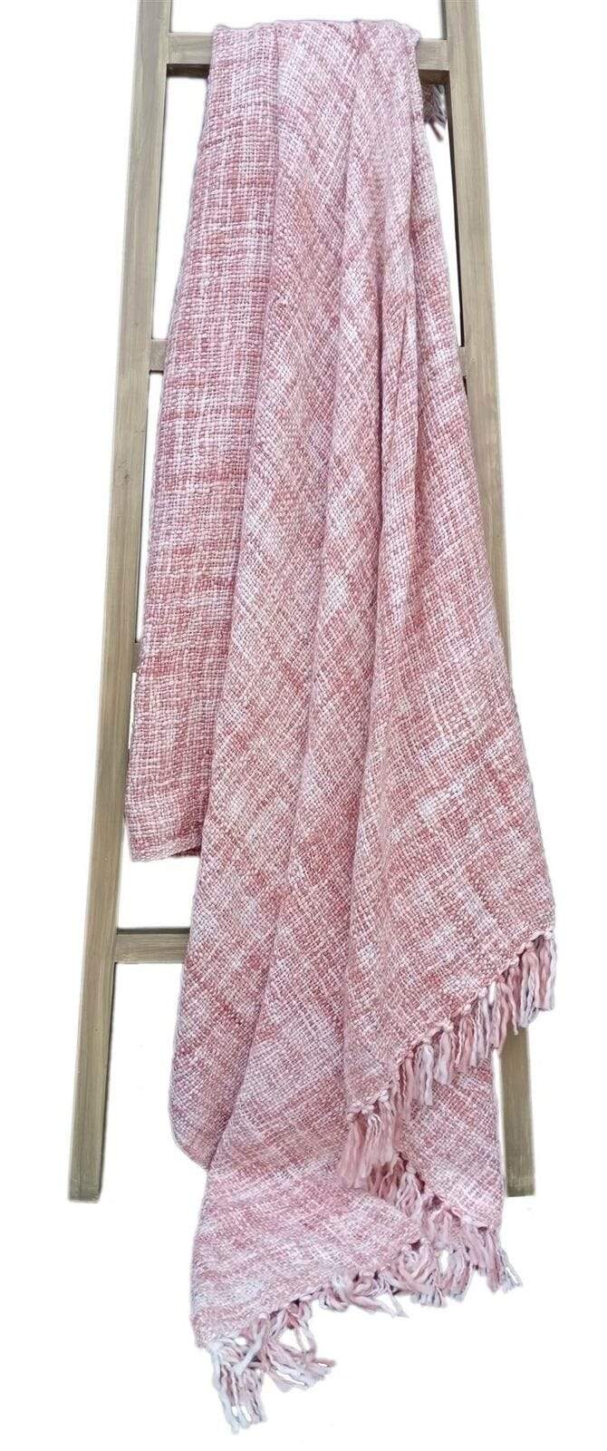 French Tonal Chenille Throw Luxuriously Soft Acrylic Blanket with Elegant Tassels for Sofa and Bed 130 x 170 cm by OLIVIA ROCCO PINK Throw