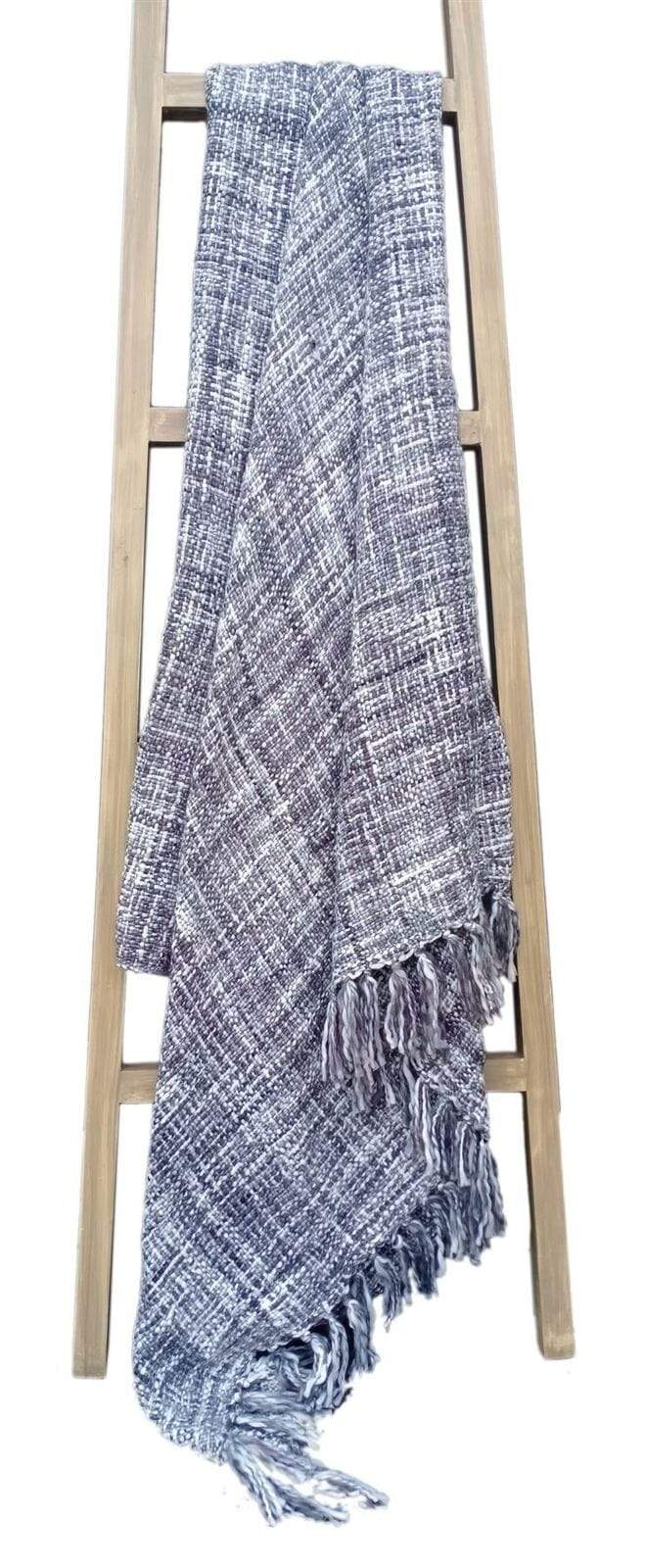 French Tonal Chenille Throw Luxuriously Soft Acrylic Blanket with Elegant Tassels for Sofa and Bed 130 x 170 cm by OLIVIA ROCCO GREY Throw