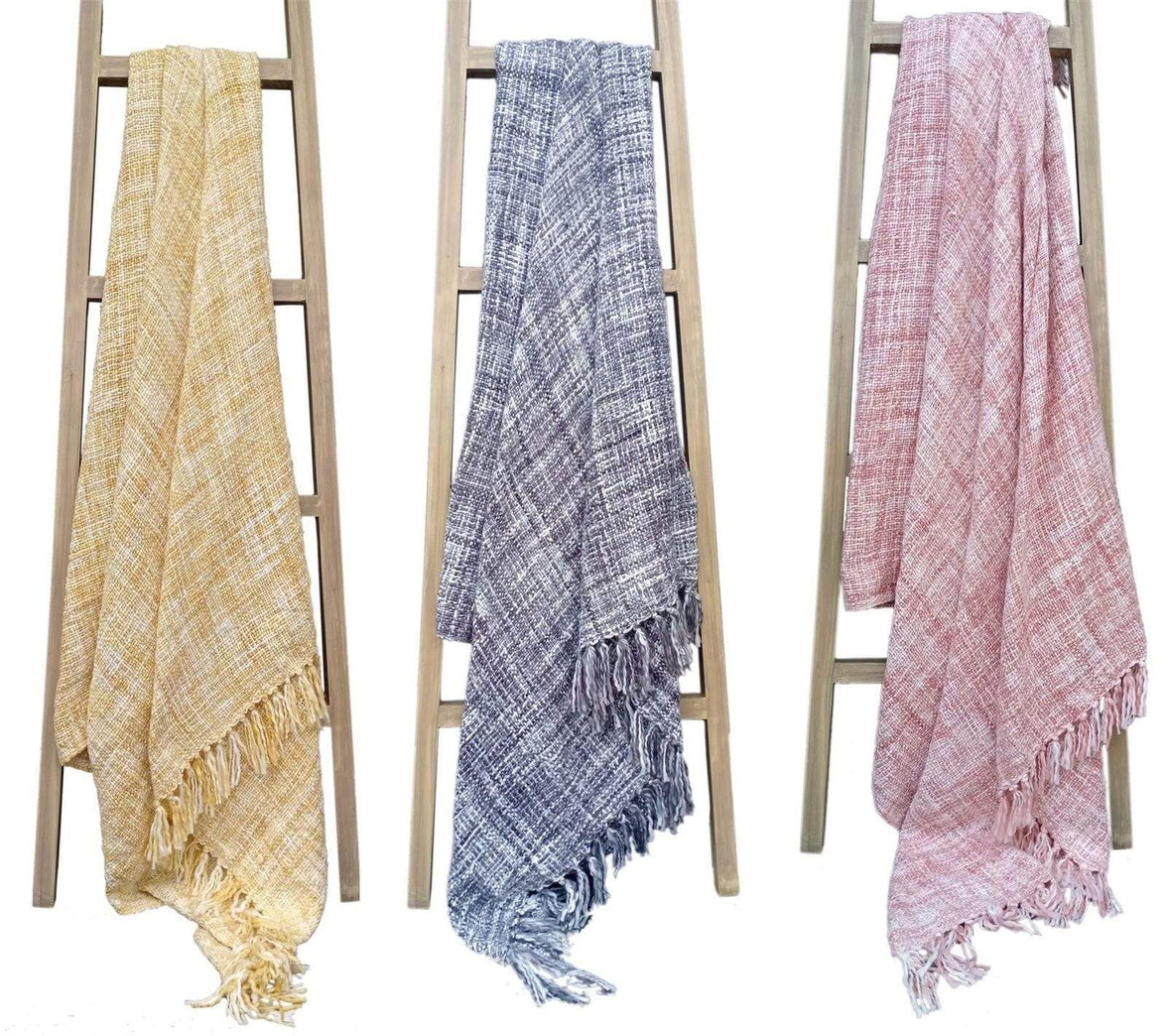 French Tonal Chenille Throw Luxuriously Soft Acrylic Blanket with Elegant Tassels for Sofa and Bed 130 x 170 cm by OLIVIA ROCCO Throw