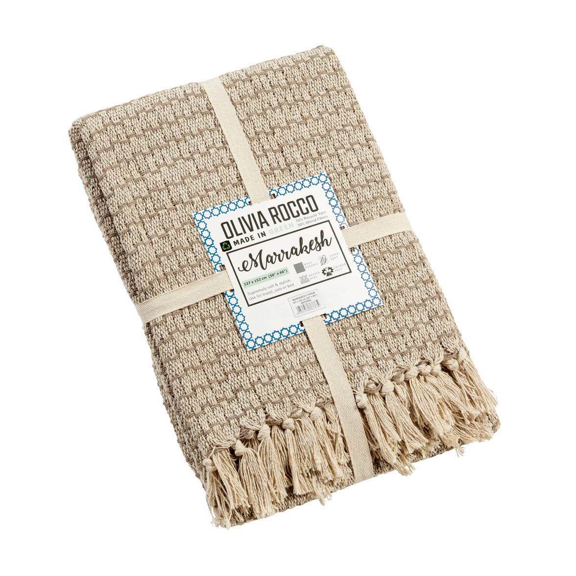 Marrakesh Eco-Friendly Super Soft Cotton Throws Lightweight Sustainable Recycled Cotton for Sofa Bed Chair Calming Colours By OLIVIA ROCCO Throw