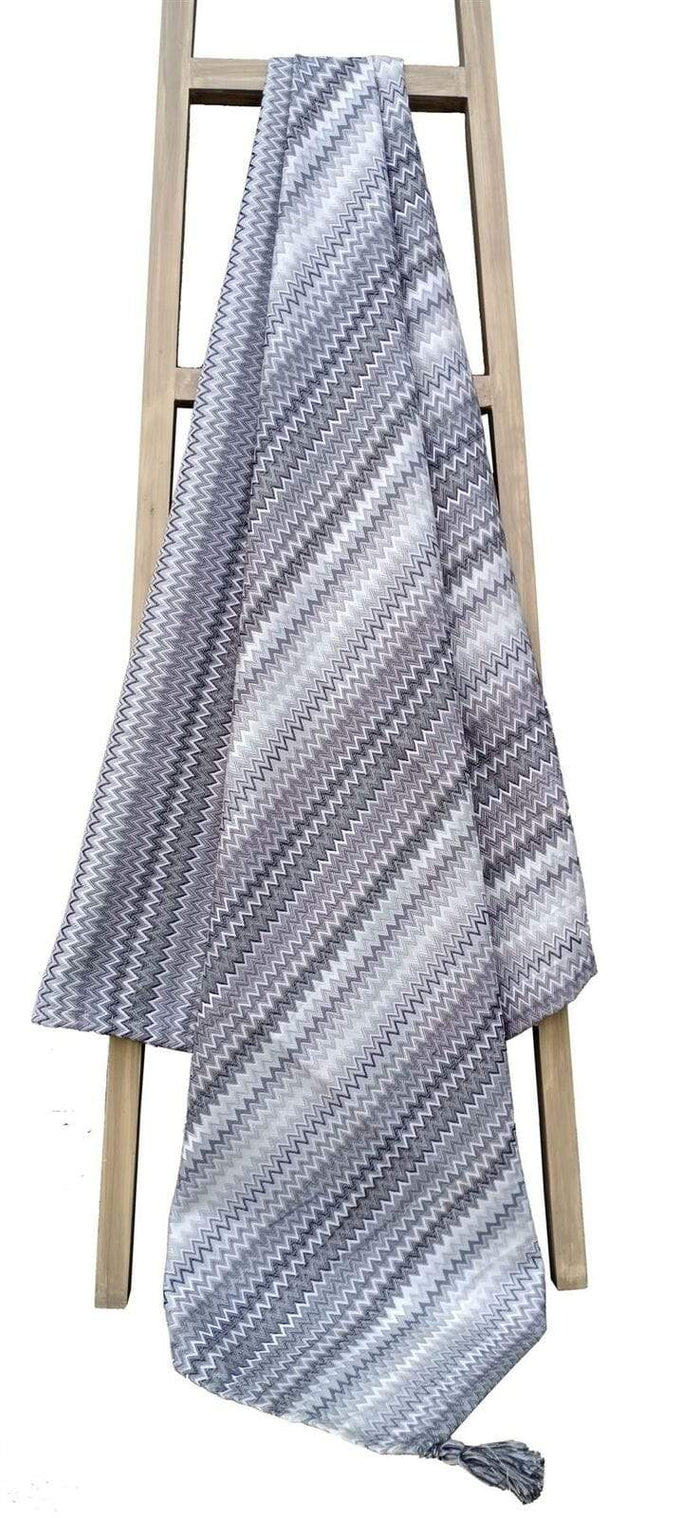 Mia Bohemian Throw Blanket with Tribal Striped Pattern and Tasselled Edges Soft Polyester for Sofas and Beds in Calming Colours by OLIVIA ROCCO THROW / SILVER Throw
