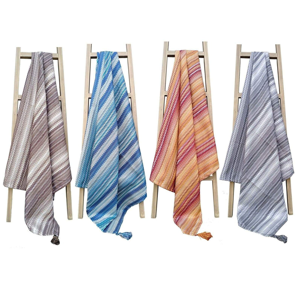 Mia Bohemian Throw Blanket with Tribal Striped Pattern and Tasselled Edges Soft Polyester for Sofas and Beds in Calming Colours by OLIVIA ROCCO Throw