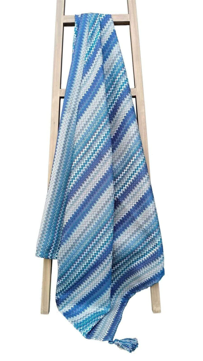 Mia Bohemian Throw Blanket with Tribal Striped Pattern and Tasselled Edges Soft Polyester for Sofas and Beds in Calming Colours by OLIVIA ROCCO THROW / TEAL Throw