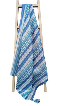 Mia Bohemian Throw Blanket with Tribal Striped Pattern and Tasselled Edges Soft Polyester for Sofas and Beds in Calming Colours by OLIVIA ROCCO THROW / TEAL Throw