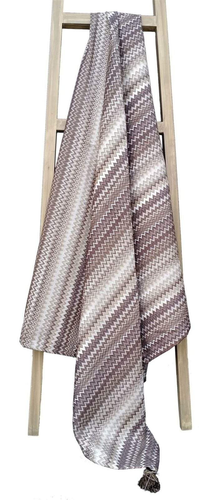 Mia Bohemian Throw Blanket with Tribal Striped Pattern and Tasselled Edges Soft Polyester for Sofas and Beds in Calming Colours by OLIVIA ROCCO THROW / NATURAL Throw