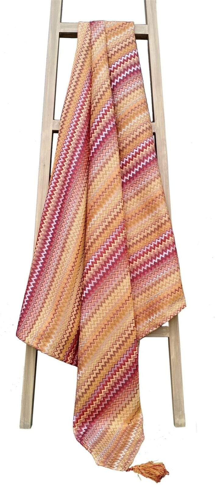 Mia Bohemian Throw Blanket with Tribal Striped Pattern and Tasselled Edges Soft Polyester for Sofas and Beds in Calming Colours by OLIVIA ROCCO THROW / OCHRE Throw