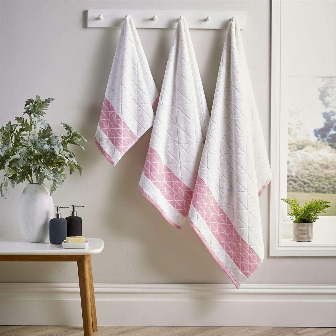 Inca Diamond Jacquard Luxury Soft Absorbent 600GSM Cotton Towels Bath Sheets Hand Towels Bath Towels Durable OEKO-TEX Certified Made in England by OLIVIA ROCCO HAND TOWEL / WHITE / PINK Towels