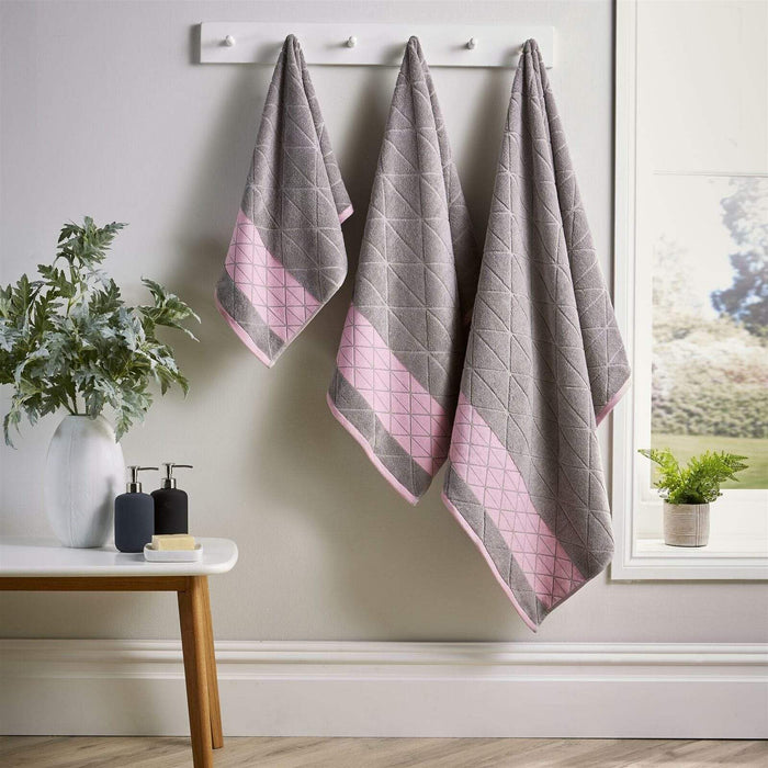 Inca Diamond Jacquard Luxury Soft Absorbent 600GSM Cotton Towels Bath Sheets Hand Towels Bath Towels Durable OEKO-TEX Certified Made in England by OLIVIA ROCCO HAND TOWEL / GREY / PINK Towels