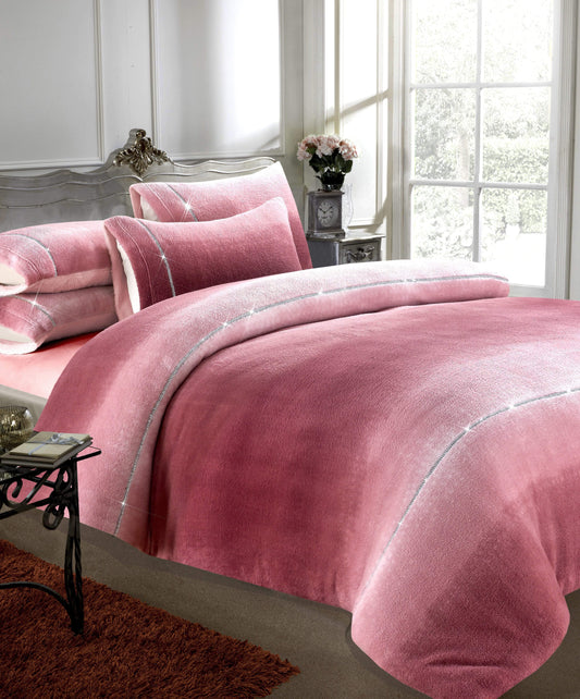Ombre Teddy Fleece Duvet Set with Diamante Detailing Luxurious Super Soft Bedding Two-Tone Design Available in Single Double King Sizes by OLIVIA ROCCO SINGLE / DUSKY PINK Duvet Cover