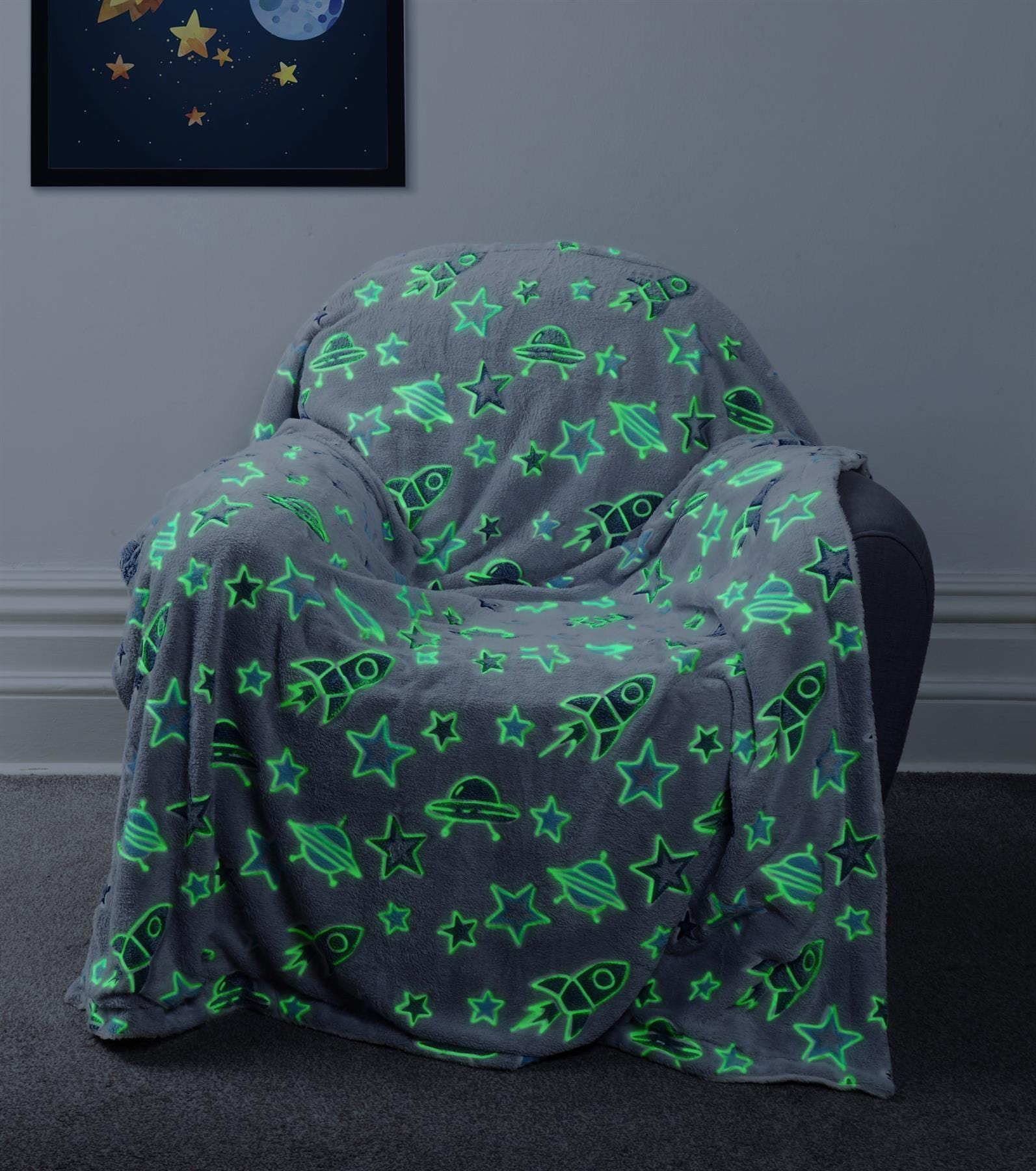 Outer Space Glow In The Dark Teddy Duvet Set OLIVIA ROCCO Duvet Cover