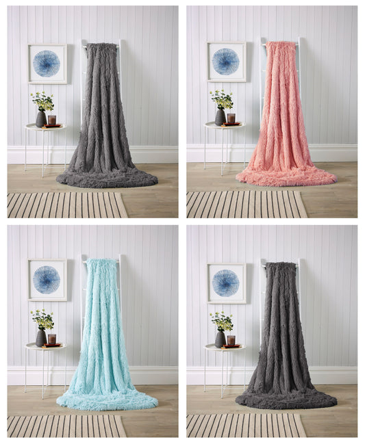 Oversized Chunky Soft Fleece Blanket Fluffy Faux Fur Throw Blanket for Bed and Sofa in Calming Colours by OLIVIA ROCCO Throw