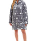 Oversized Grey Stars Hooded Plush Fleece With Reversible Sherpa Blanket OLIVIA ROCCO Hooded Blanket