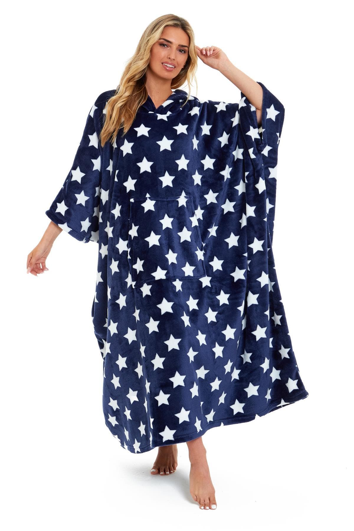 Oversized Hooded Fleece Poncho Blanket with Stars and Polka Dots Plush Wearable Blanket with Front Pocket for Adults Indoor Outdoor by Daisy Dreamer Hooded Blanket