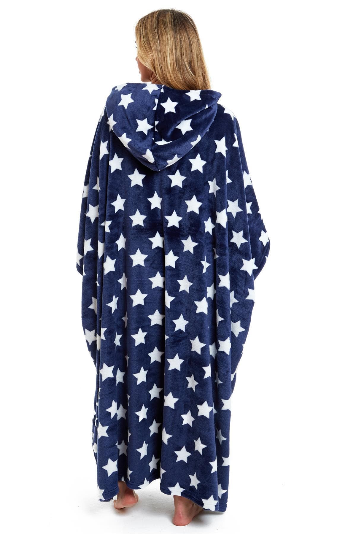 Oversized Hooded Fleece Poncho Blanket with Stars and Polka Dots Plush Wearable Blanket with Front Pocket for Adults Indoor Outdoor by Daisy Dreamer Hooded Blanket