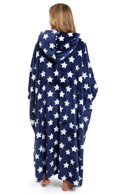 Oversized Hooded Fleece Poncho Blanket with Stars and Polka Dots Plush Wearable Blanket with Front Pocket for Adults Indoor Outdoor by Daisy Dreamer Hooded Blanket