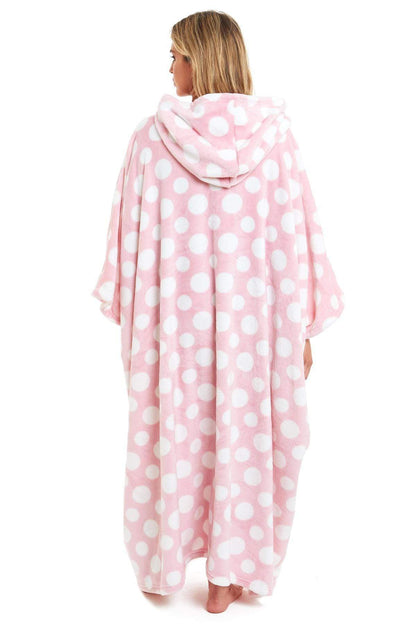 Oversized Hooded Fleece Poncho Blanket with Stars and Polka Dots Plush Wearable Blanket with Front Pocket for Adults Indoor Outdoor by Daisy Dreamer Hooded Blanket
