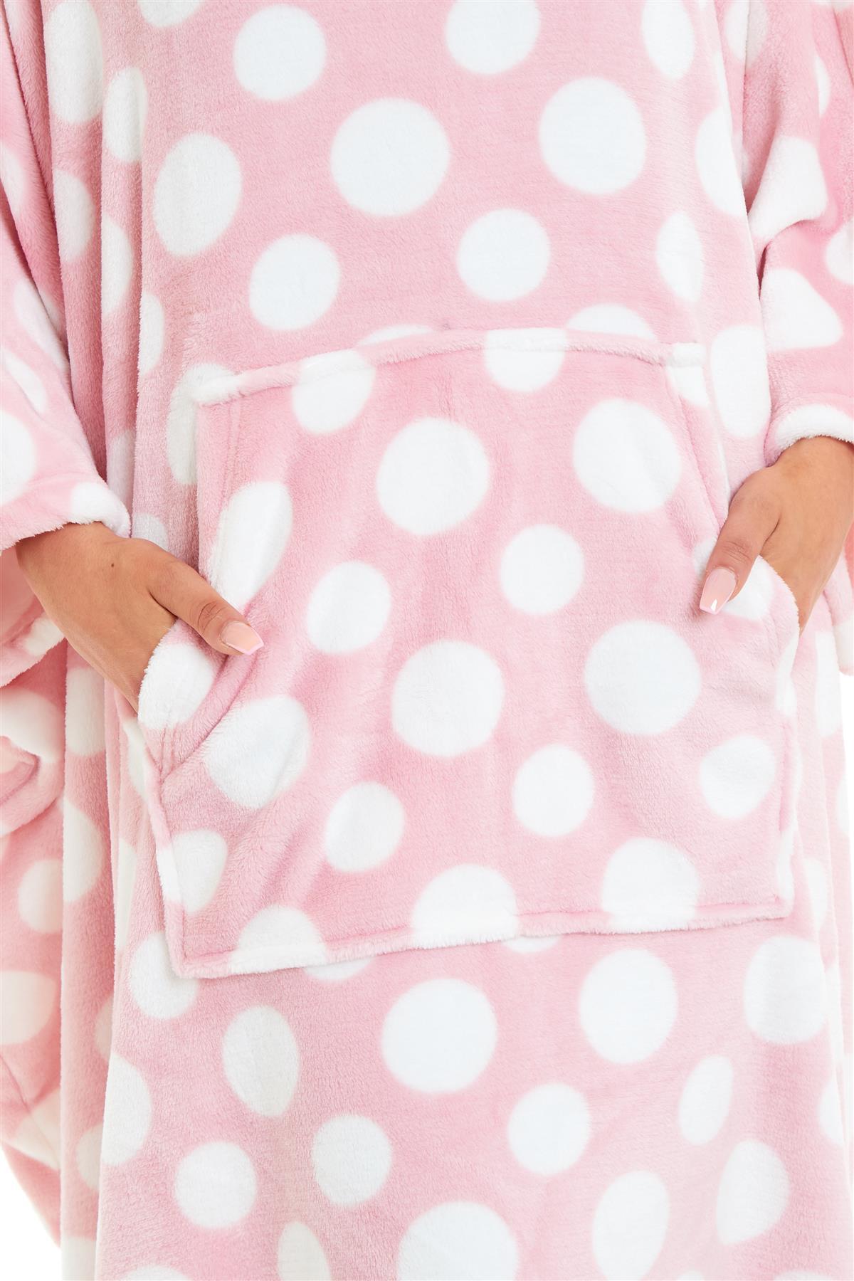 Oversized Hooded Fleece Poncho Blanket with Stars and Polka Dots Plush Wearable Blanket with Front Pocket for Adults Indoor Outdoor by Daisy Dreamer Hooded Blanket