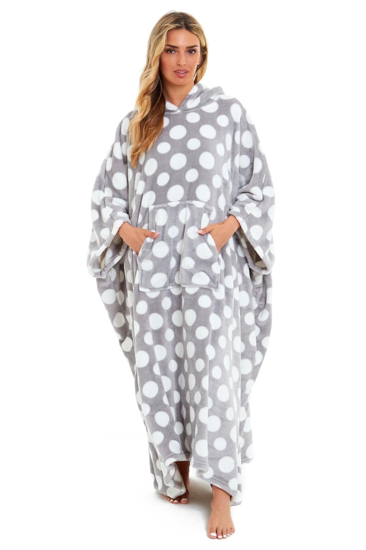 Oversized Hooded Fleece Poncho Blanket with Stars and Polka Dots Plush Wearable Blanket with Front Pocket for Adults Indoor Outdoor by Daisy Dreamer Hooded Blanket