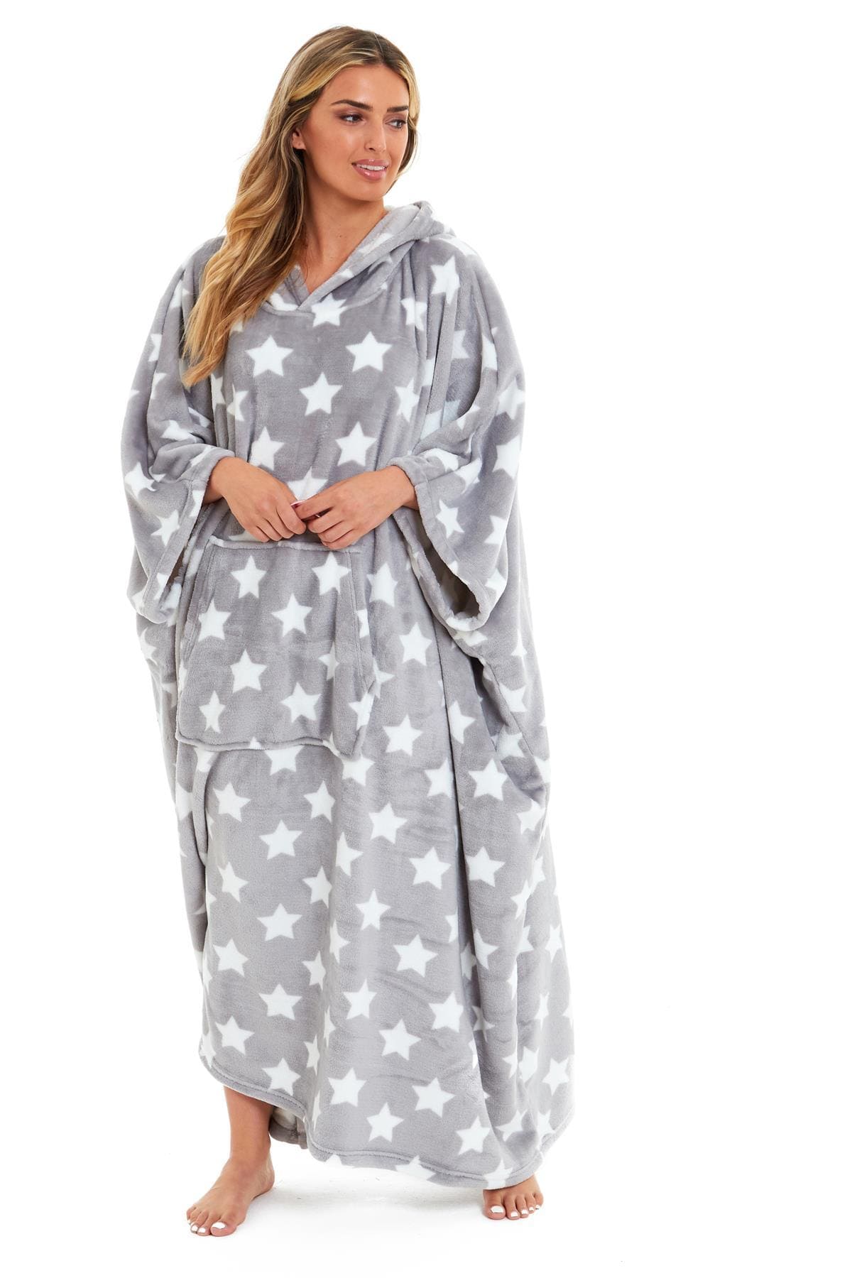 Oversized Hooded Fleece Poncho Blanket with Stars and Polka Dots Plush Wearable Blanket with Front Pocket for Adults Indoor Outdoor by Daisy Dreamer Hooded Blanket