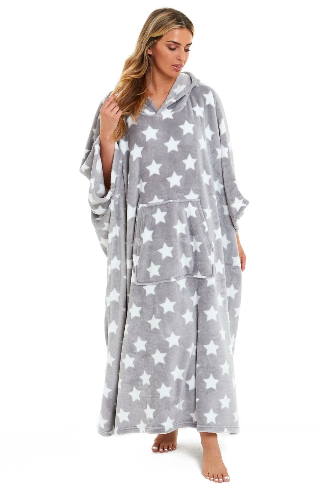 Oversized Hooded Fleece Poncho Blanket with Stars and Polka Dots Plush Wearable Blanket with Front Pocket for Adults Indoor Outdoor by Daisy Dreamer Hooded Blanket
