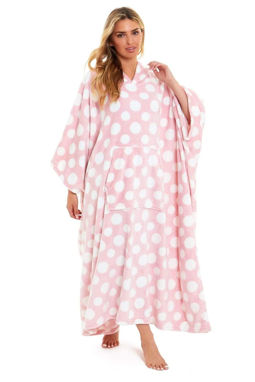 Oversized Hooded Fleece Poncho Blanket with Stars and Polka Dots Plush Wearable Blanket with Front Pocket for Adults Indoor Outdoor by Daisy Dreamer Hooded Blanket