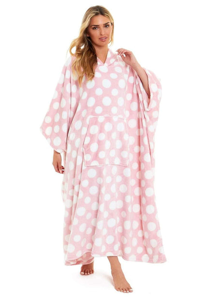 Oversized Hooded Fleece Poncho Blanket with Stars and Polka Dots Plush Wearable Blanket with Front Pocket for Adults Indoor Outdoor by Daisy Dreamer Hooded Blanket