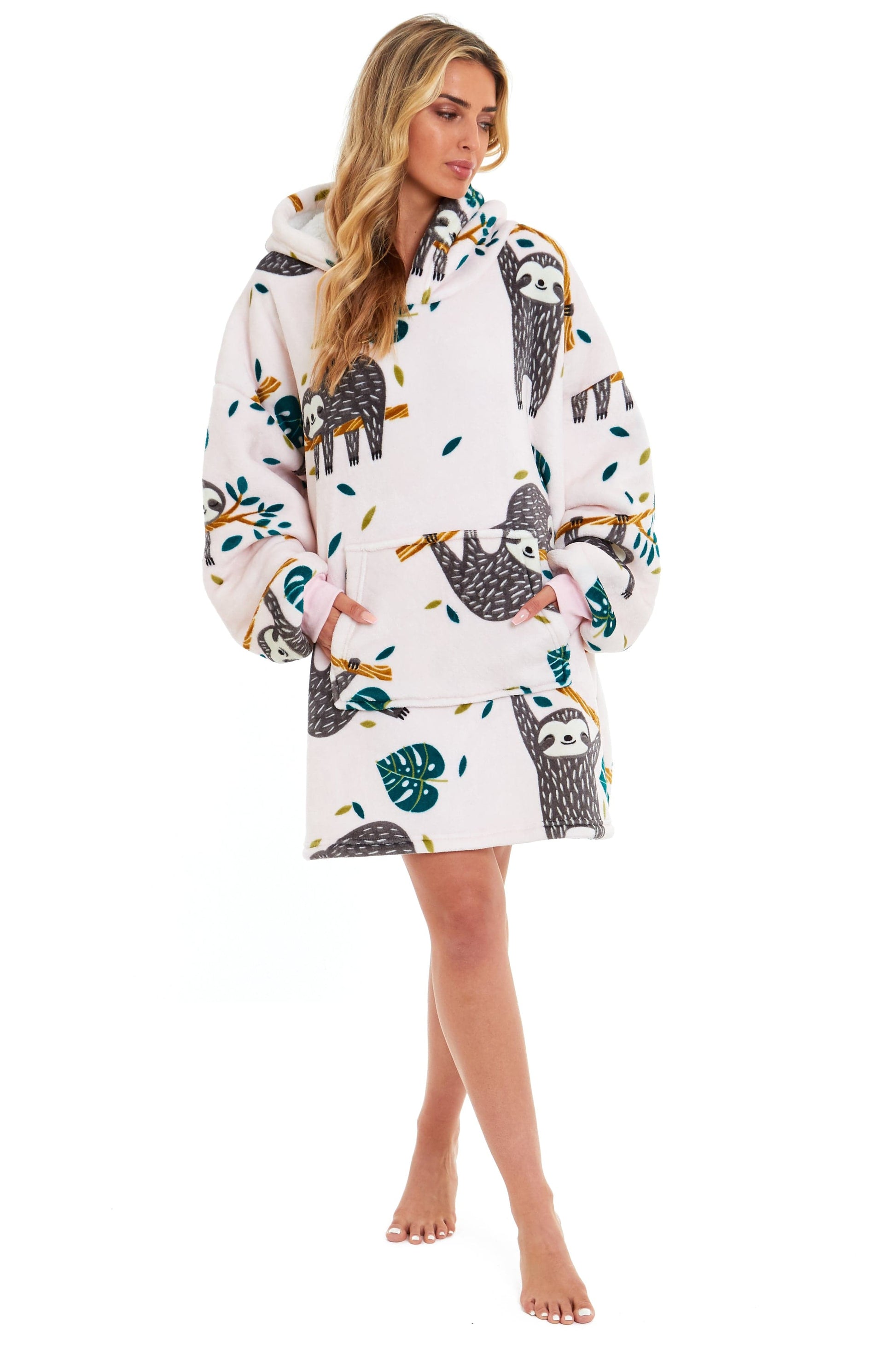 Oversized Lazy Sloth Hooded Plush Fleece With Reversible Sherpa Blanket OLIVIA ROCCO Hooded Blanket