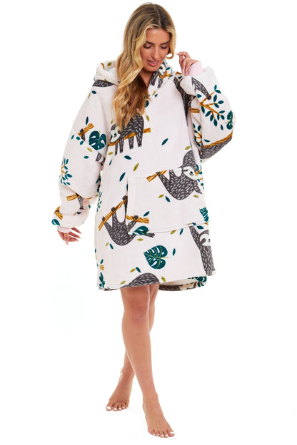 Oversized Lazy Sloth Hooded Plush Fleece With Reversible Sherpa Blanket OLIVIA ROCCO Hooded Blanket