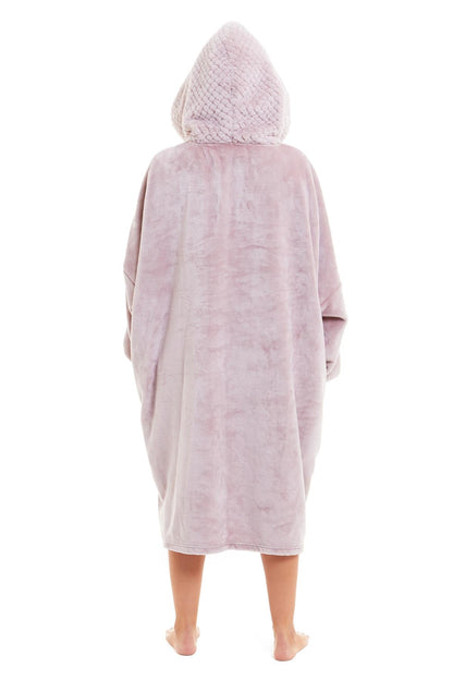 Women's Plush Hooded Poncho Blanket, Oversized Flannel Fleece Hoodie Top Daisy Dreamer Dressing Gown