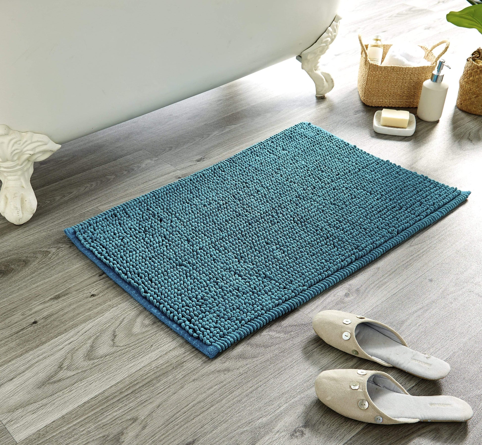 Pebbles Micro Bobble Eco-Friendly Pure Indian Cotton Hand-Woven Bath Mat with Knitted Design for Comfort and Durability by OLIVIA ROCCO TEAL Bath Mat
