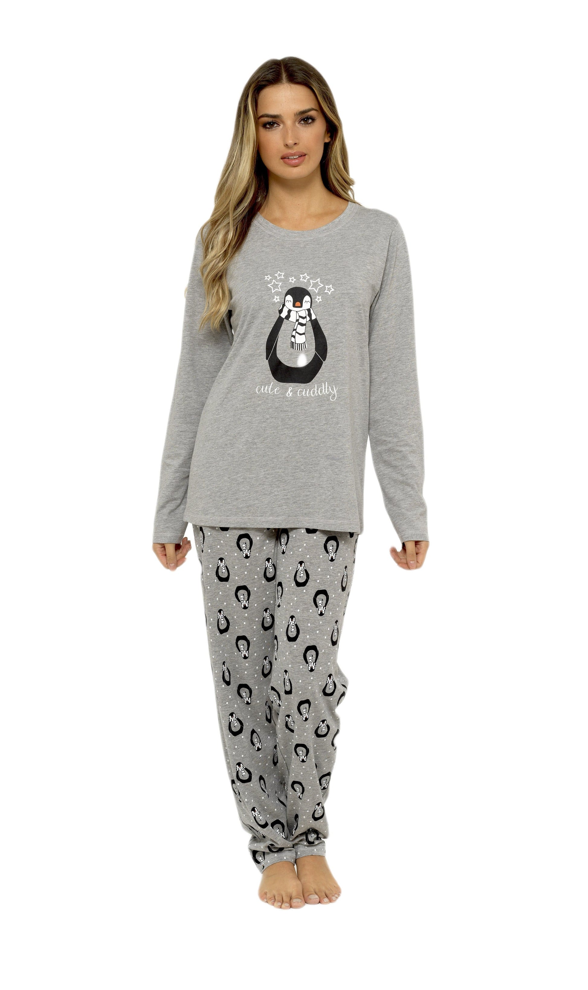 Women's Penguin Stars Grey Cotton Pyjama Set, Ladies Nightwear PJs – OLIVIA  ROCCO