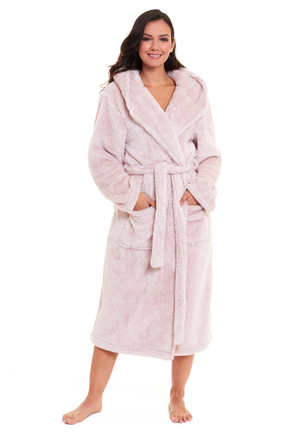 Pink Snuggle Velvet Touch Fleece Hooded Robe Dressing Gown Daisy Dreamer Dressing Gown