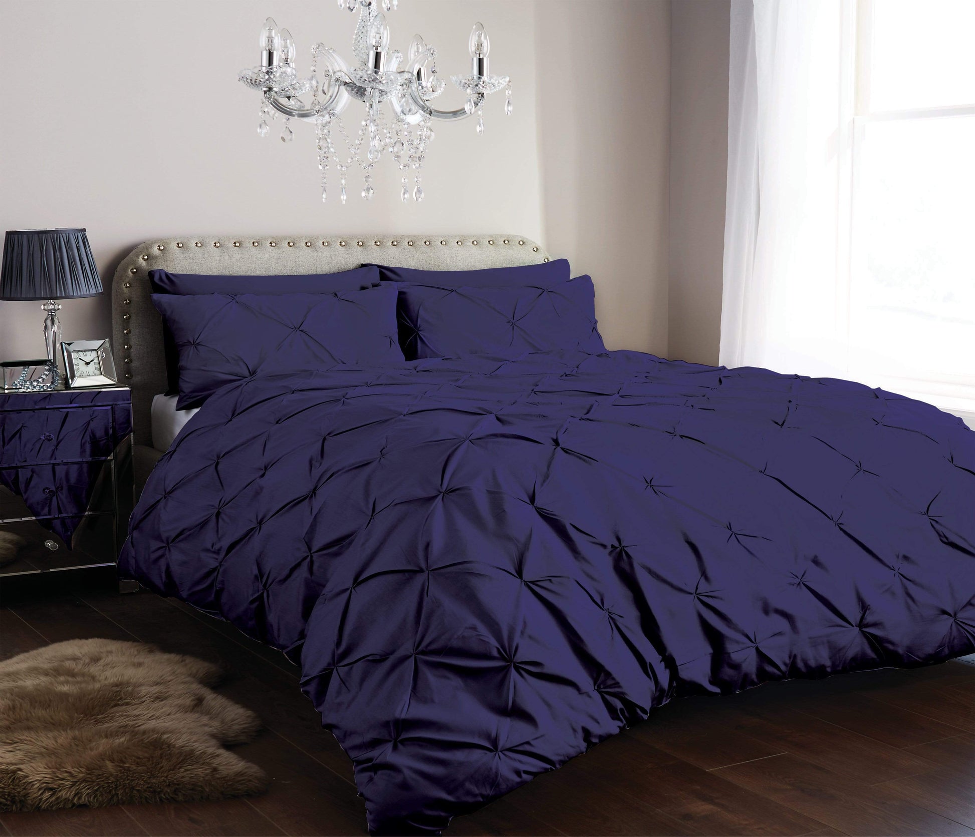 Pintuck Duvet Set SINGLE / NAVY OLIVIA ROCCO Duvet Cover