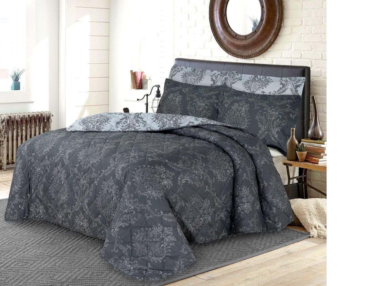 Royal Damask Collection BEDSPREAD / GREY OLIVIA ROCCO Duvet Cover