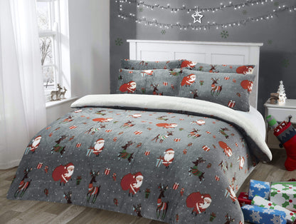 Santa Christmas Presents Reversible Teddy Fleece Duvet Cover Set Luxurious Faux Fur Bedding, Warm and Cozy Holiday Comfort OEKO-TEX Certified by OLIVIA ROCCO SINGLE Duvet Cover