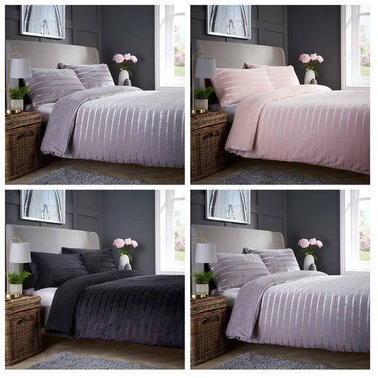 Stripe Reversible Teddy Duvet Set OLIVIA ROCCO Duvet Cover