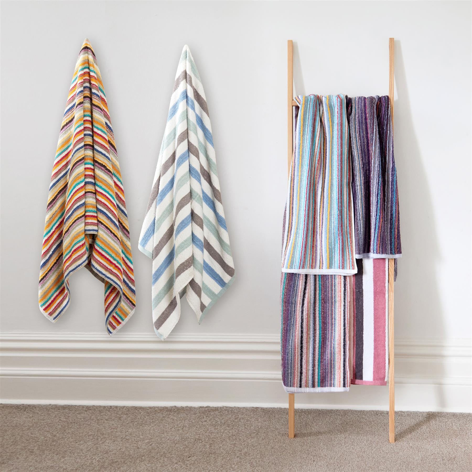 Set of 6 Eco-Friendly Striped Towels 100 Percent Recycled Cotton Quick Dry Absorbent for Gym Beach Travel Home Assorted Colours by OLIVIA ROCCO 6 BATH SHEET Towels