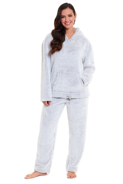 Soft Grey Plush Fleece Hooded Pyjama Set Daisy Dreamer Pyjamas