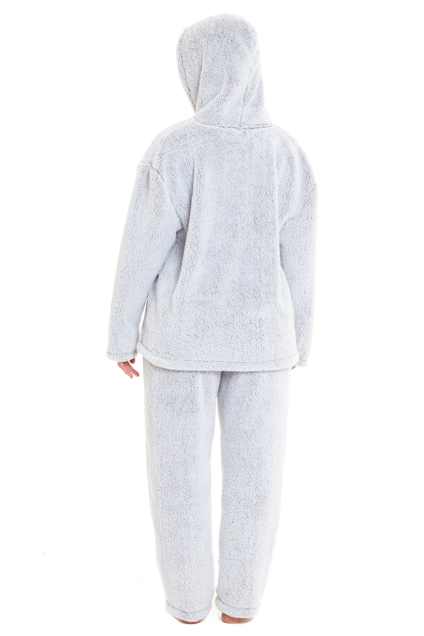 Soft Grey Plush Fleece Zipped Hooded Pyjama Set Daisy Dreamer Pyjamas