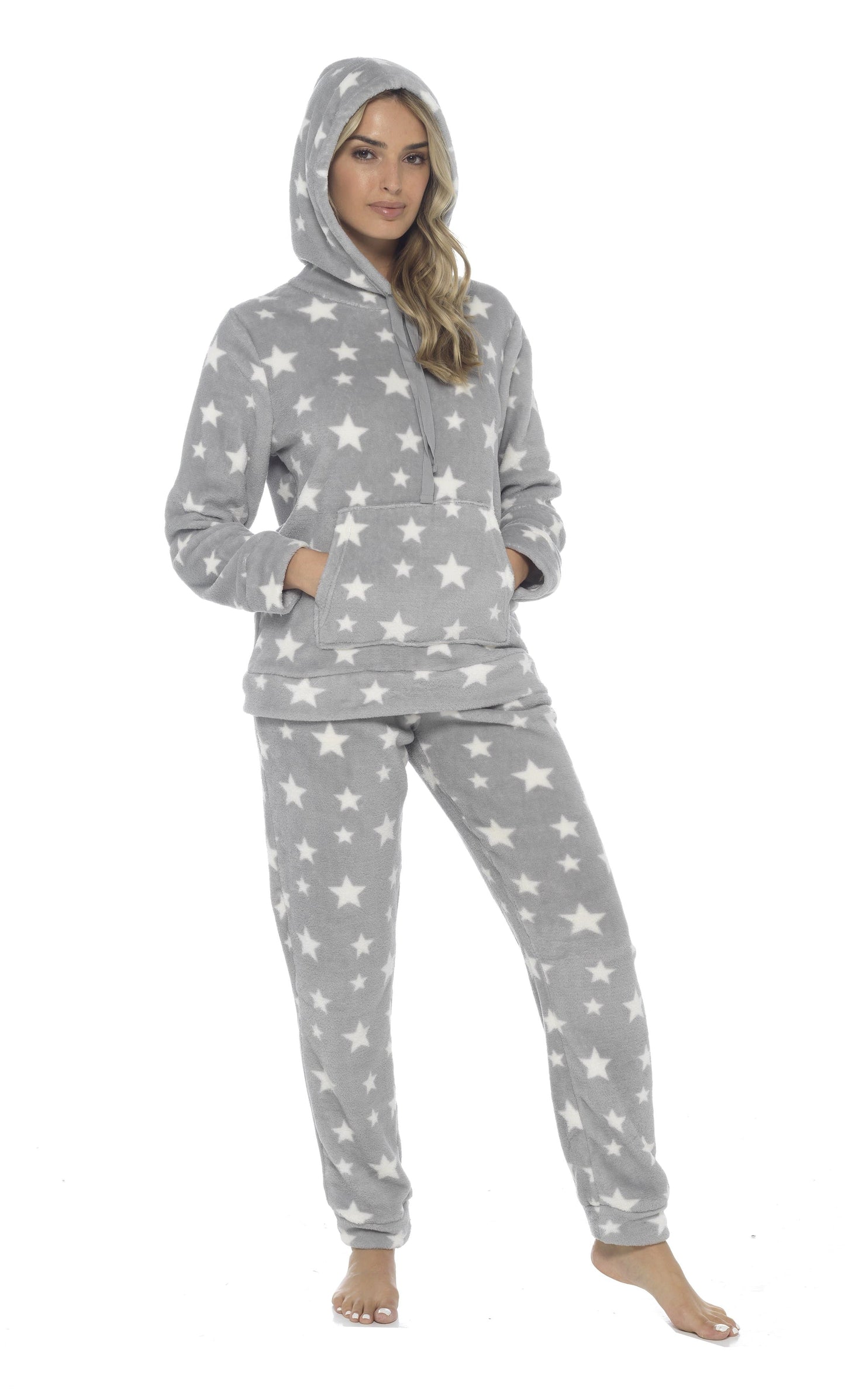 Stars Plush Fleece Hooded Pyjama Set SMALL | UK 8-10 / GREY Daisy Dreamer Pyjamas