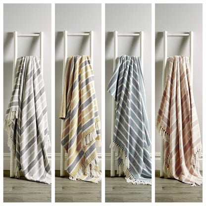 Stripe Handwoven Pure Cotton Throw Blanket with Tassells Eco-Friendly Perfect for Sofa Bed and Home Decor Available in Multiple Sizes and Calming Colours by OLIVIA ROCCO Throw
