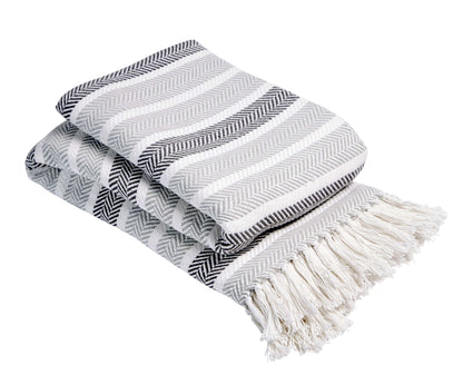 Stripe Handwoven Pure Cotton Throw Blanket with Tassells Eco-Friendly Perfect for Sofa Bed and Home Decor Available in Multiple Sizes and Calming Colours by OLIVIA ROCCO Throw