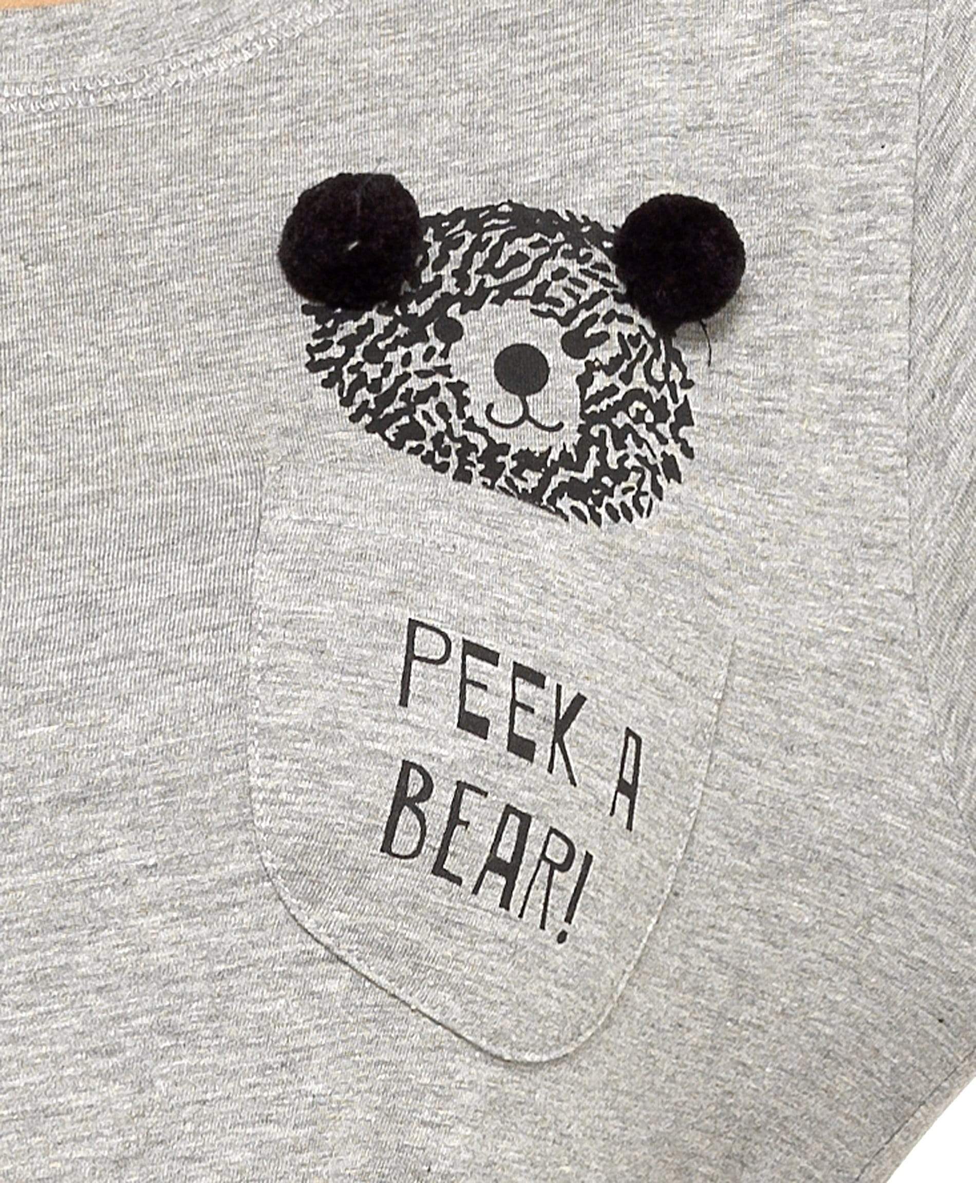 Teddy Bear Grey Cotton Pyjama Set With Pom Pom Detailing Daisy Dreamer Pyjamas