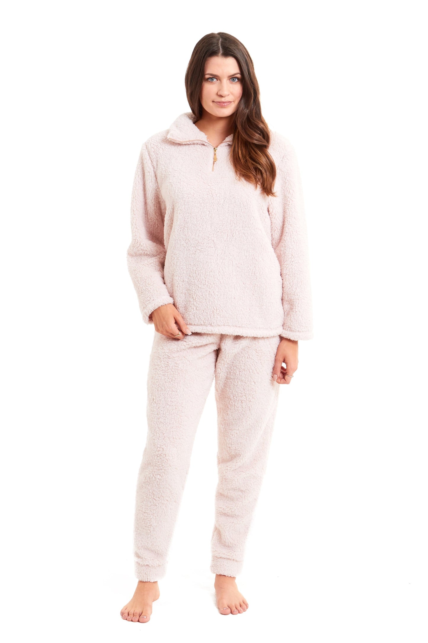 Teddy Fleece Lounge Set Fluffy Cosy Zip Pyjama SMALL | UK 8-10 / PINK Daisy Dreamer Pyjamas