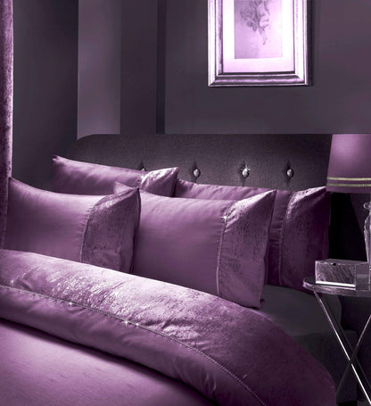 Valentina Ultra-Soft Duvet Set with Crushed Velvet Trim and Diamante Detailing in Double King Super King Sizes OEKO-TEX Certified by OLIVIA ROCCO DOUBLE / PURPLE Duvet Cover